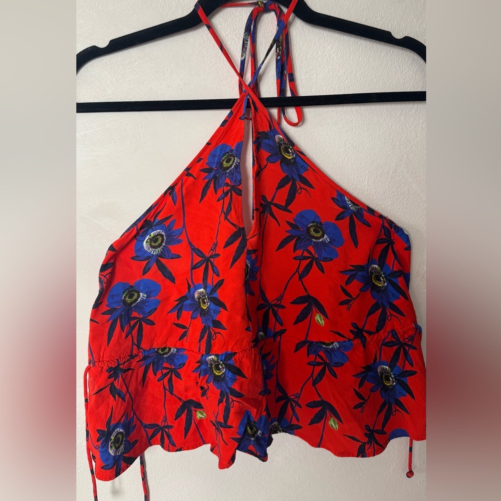 Red Floral Halter Crop Top